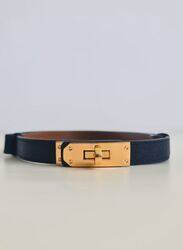 Womens Skinny Leather Belt Thin Waist Belts with Metal Buckle