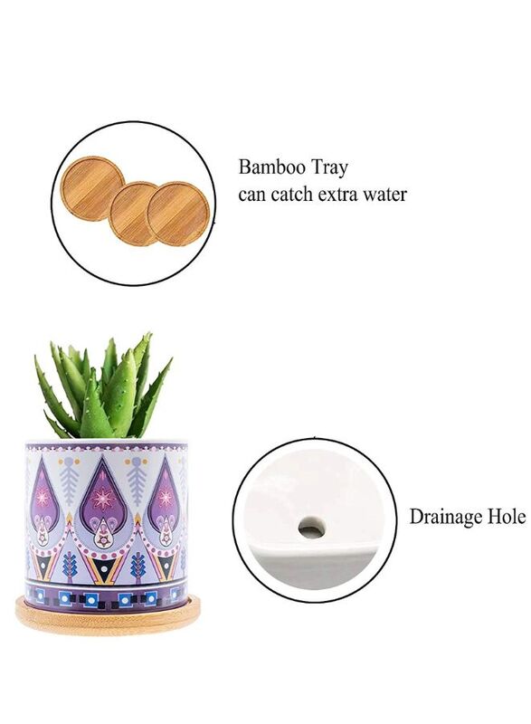 4 Pcs Succulent Plant Pots Small Modern Ceramic Indoor Planter with Bamboo Tray for Cactus Herbs Home Design 4 (Plants Not Included)