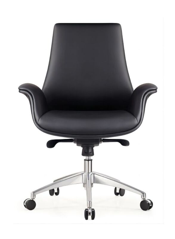 Luxury Swivel Black Leather Computer Furniture Executive Ergonomic Medium Back Office Chairs, Black