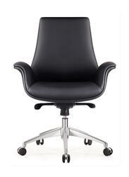 Luxury Swivel Black Leather Computer Furniture Executive Ergonomic Medium Back Office Chairs, Black