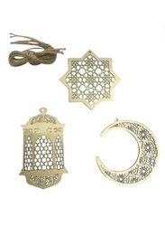 3 Pieces Wooden Hollow Pendant Ornament Eid Ramadan Festive DIY Decorations with Hanging Moon Star Wind Light Shape Ornament for Eid Mubarak, Home Wedding Party