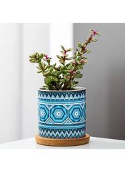 4 Pcs Succulent Plant Pots Small Modern Ceramic Indoor Planter with Bamboo Tray for Cactus Herbs Home Design 1 (Plants Not Included)