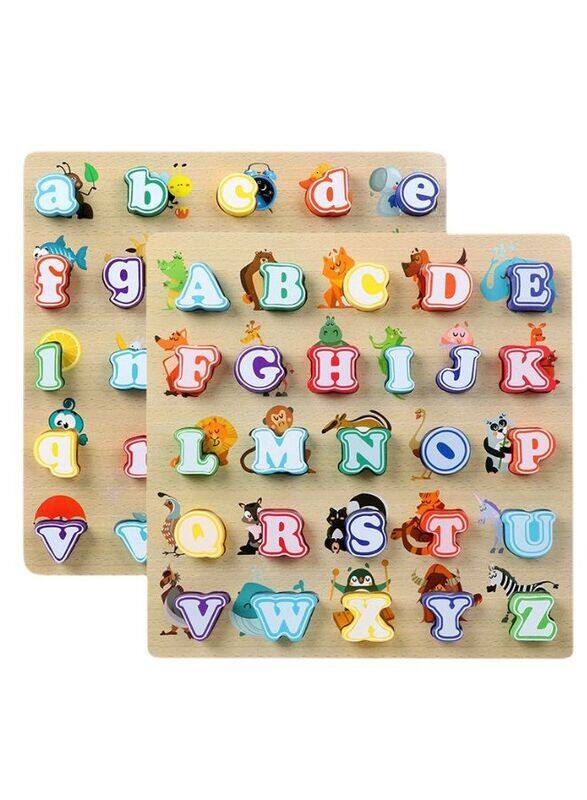 Alphabet Puzzle, Kids Early Development Toy, 3D Wooden Alphabet Capital and Small Letters