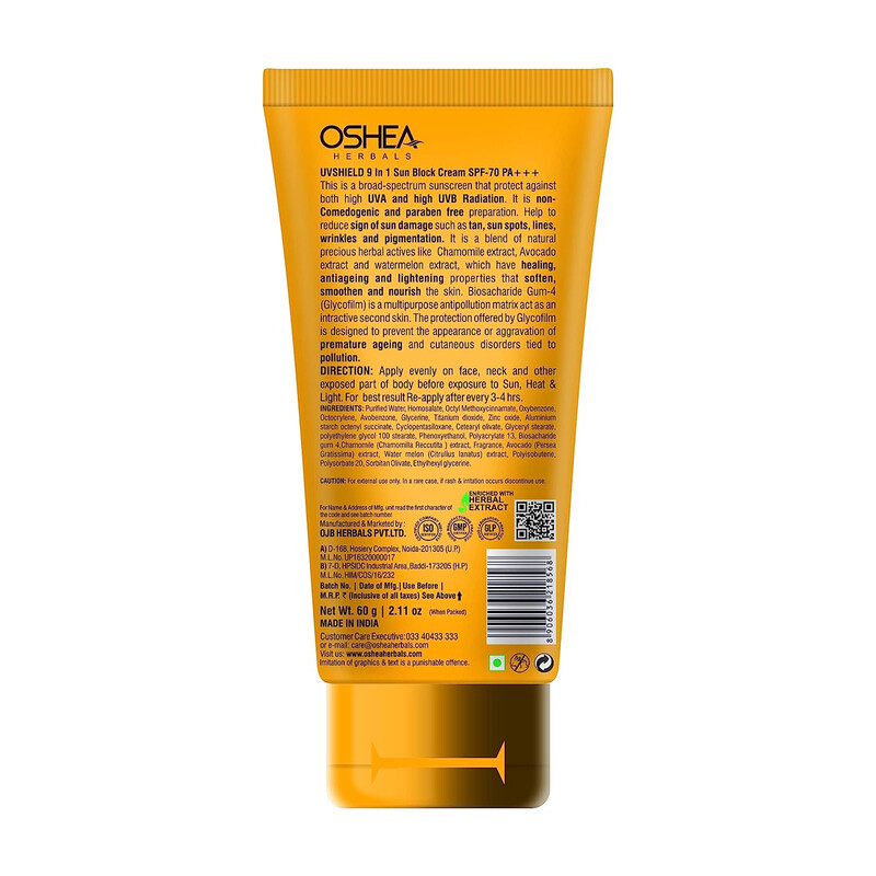 Oshea Herbals UVShield 9 In 1 Sun Block Cream SPF-70 PA+++, 120ml