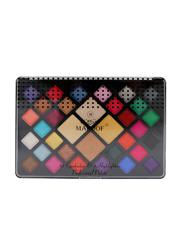 Maroof 30 Eyeshadow & 4 Highlighters Long Lasting Non Toxic Professional Palette, Multicolour