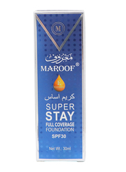 Maroof 24 Hours Full Coverage Liquid Foundation SPF30, 30ml, 02 Natural Ivory