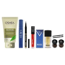 MAROOF Matte Lipgloss, Eyeliner, Eyebrow Gel, Glitter Powder & Mascara With Oshea Neempure Face Wash Pack of 6 Combo