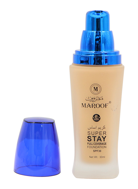 Maroof 24 Hours Full Coverage Liquid Foundation SPF30, 30ml, 04 Sandy Beige