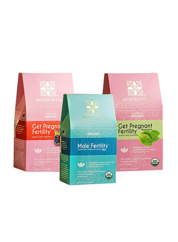 

Secrets of Tea Peppermint Women Fertility Tea, Fruit Fertility Tea & Men's Fertility Tea, 3 x 20 Tea Bags