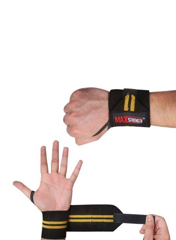 Maxstrength Gym Training Hand Wrist Wraps, 12 Inch, Yellow/Black