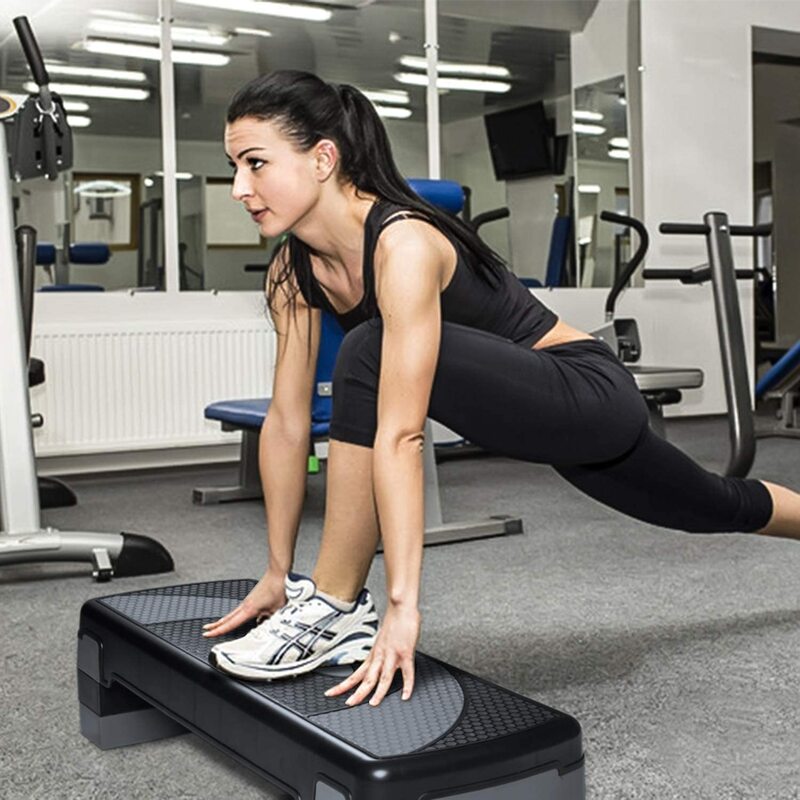 MaxStrength 5 Level Adjustable Aerobic Step with 10cm, 15cm, 20cm, 25cm, 30cm Heights for Home Gym, Cardio & Pilates Yoga, 5 Piece, Pink/Black