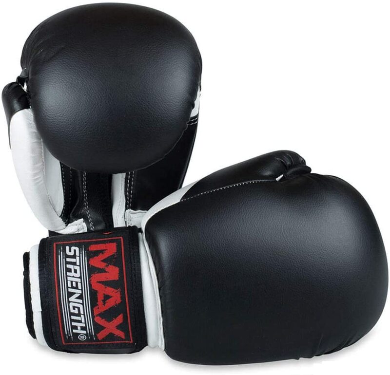 MaxStrength 12oz Punching Training Boxing Gloves Set, White/Black