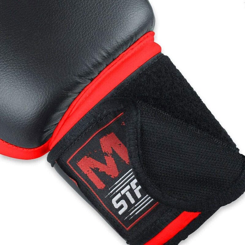 MaxStrength 6oz Curved Focus Pads Hook And Jab Martial Arts Training Boxing Gloves Sets, Black/Red