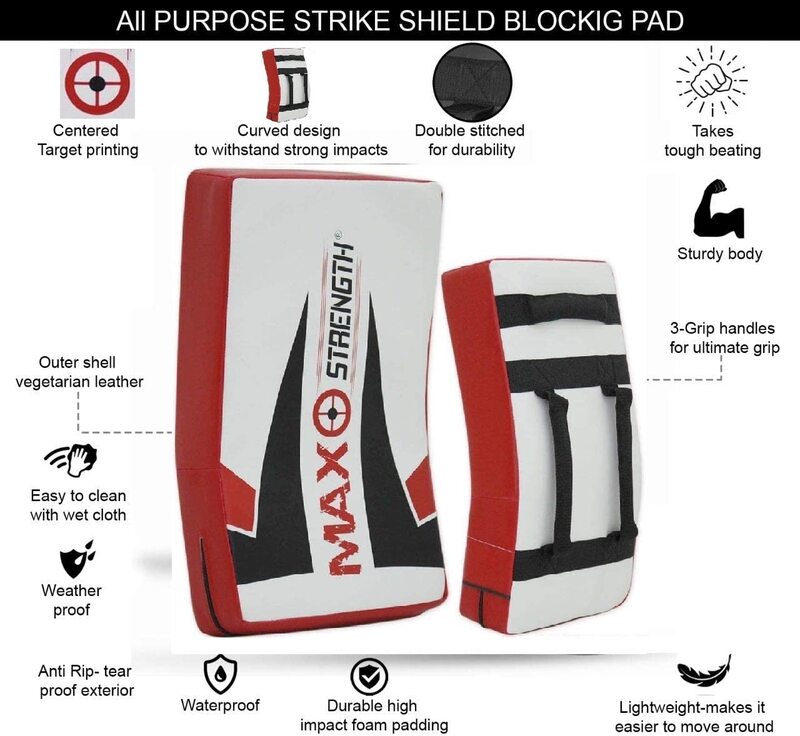 MaxStrength Strike Shield Kick Boxing Arm Pad Elbow Knee Strike Pads, Red/White