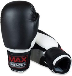 MaxStrength 8oz Boxing Gloves and Curved Focus Pads MMA Boxing Kick Training Hook & Jabs Pro Set, Black/White