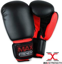 MaxStrength 14oz Boxing Gloves and Curved Focus Pads MMA Boxing Kick Training Hook & Jabs Pro Set, Red/Black