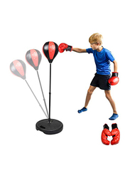 Maxstrength Adjustable Free Standing Boxing Punch Bag with Gloves & Hand Pump Set, 4 Pieces, Ages 5+, Red/Black