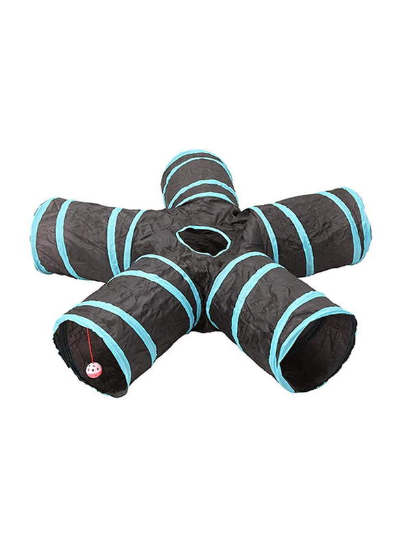 Maxstrength 5 Way Maze Tunnels Play Toy for Cats, Black/Blue