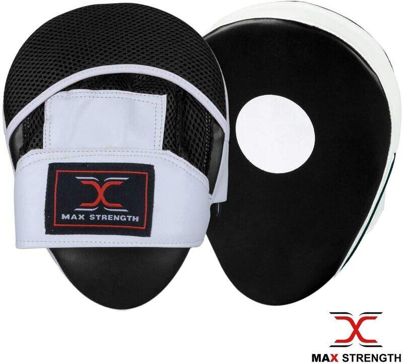 MaxStrength Standard Boxing Training Focus Pads Hook Jab Punch Mitts, Black/White