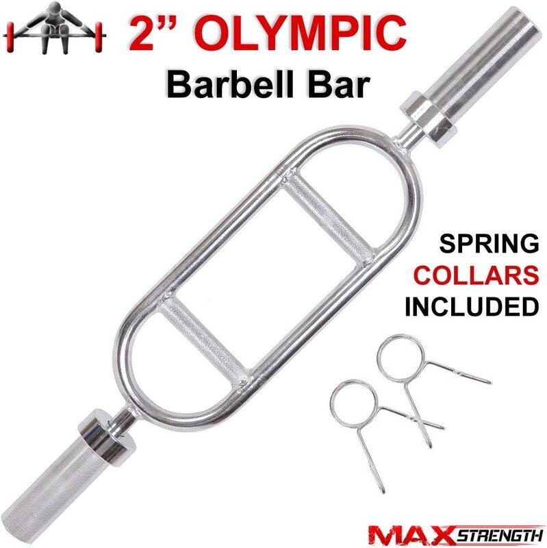 X MaxStrength Tricep Olympic Weight Lifting Bar With Spring Lock, Silver
