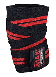 Maxstrength Heavy Duty Elasticated Knee Support Wraps for Weight Lifting with Velcro Closure, 1 Pair, Black/Red