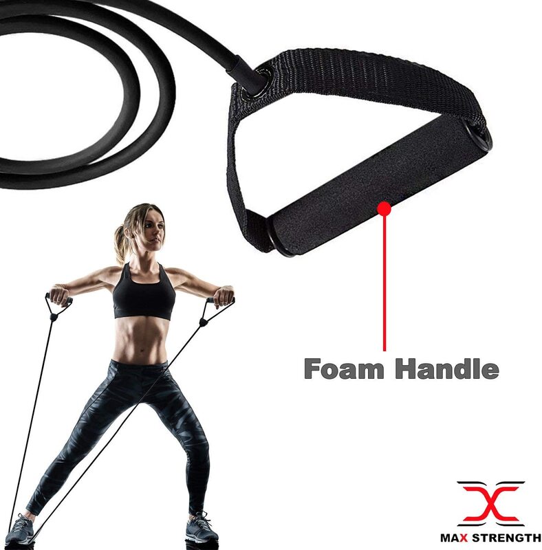 MaxStrength Fitness Rubber Resistance Band with Handles, 1.2 Meter, Black