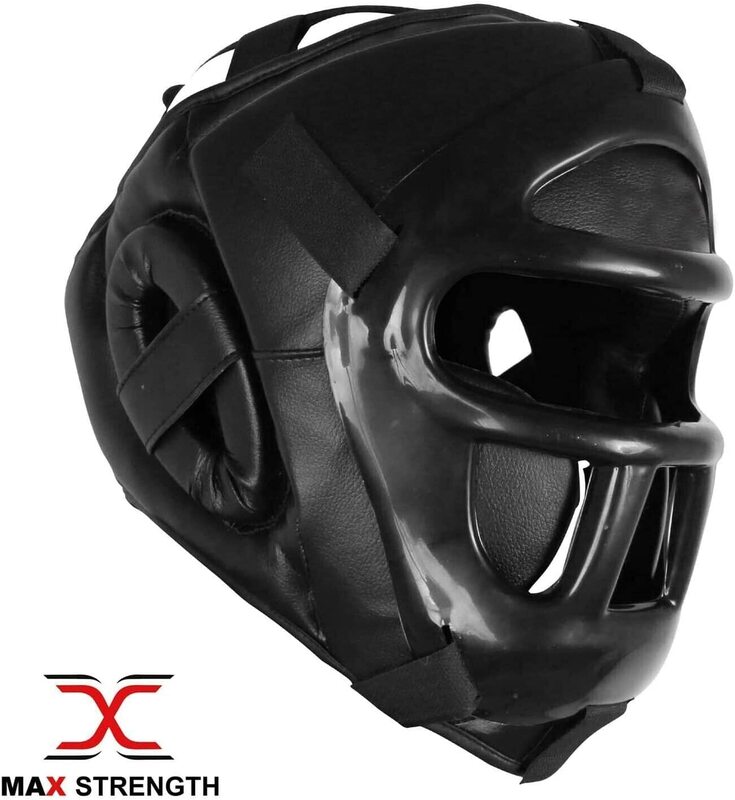 MaxStrength Senior Head Guard MMA Martial Arts Fighting Head Gear Helmet Adjustable Fastening Chin Strap, Black