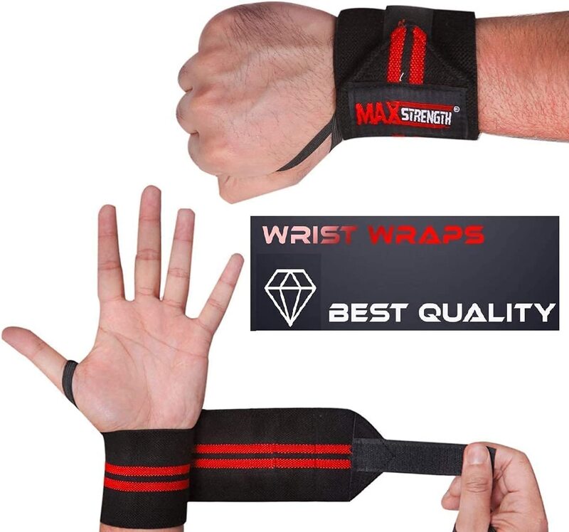 MaxStrength Wrist Weight Liftings Bandages Fist Straps, 1 Pair, Red/Black