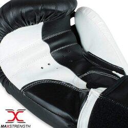 MaxStrength 12oz Boxing Punching Gloves with Thai Training Pad Sets, Black/White