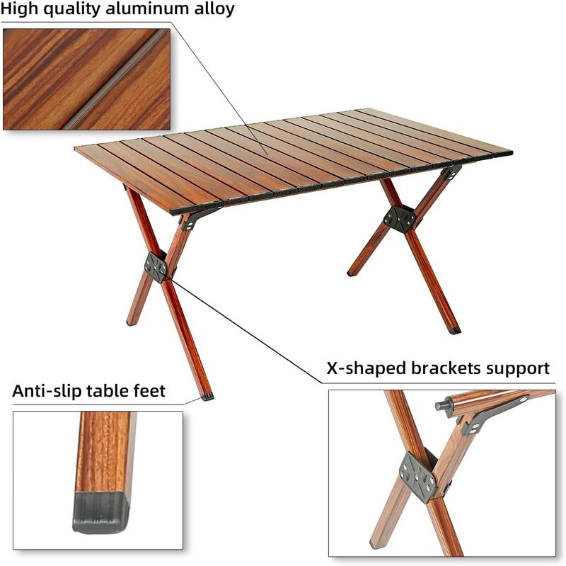 X MaxStrength Camping Table Foldable for Indoor Outdoor Picnic Table, 60 cm, Brown