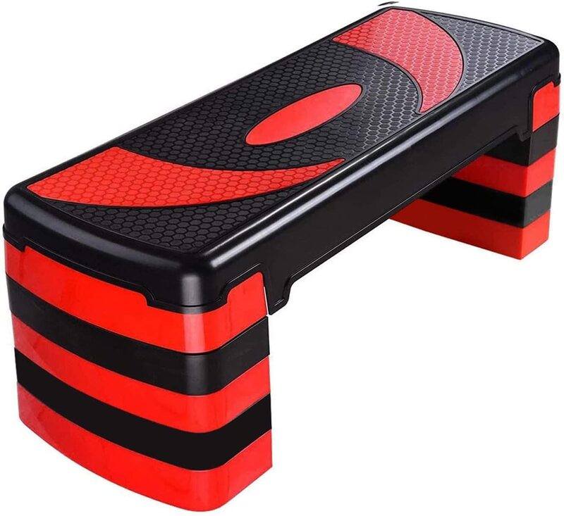 MaxStrength Aerobic Step Exercise Training Workout Stepper, Level 5, Black/Red