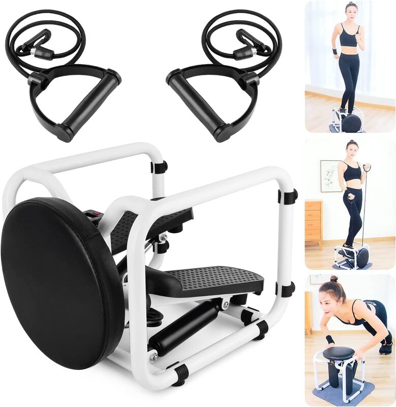 MaxStrength Multifunctional Mini Fitness Twist Stepper Abdominal Training with Resistance Bands, Black/White