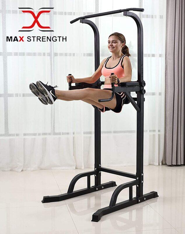

MaxStrength Height Adjustable Power Tower Pull Up Rack & Dip Station, Black