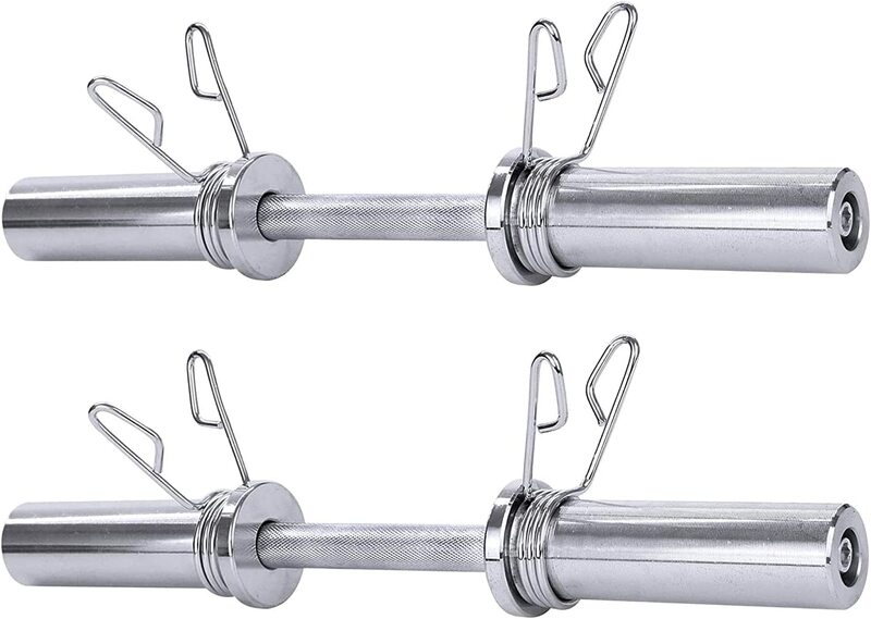 X MaxStrength Olympic Dumbbell Bar Set & Spring Collars Free Weight Lifting Training Bar, 2 Piece, Silver