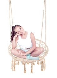 X Maxstrength Agility Hanging Cotton Rope Macrame Hammock Swing Chair for Home, Patio, Porch Deck Yard, Max Weight 260 Pounds, White