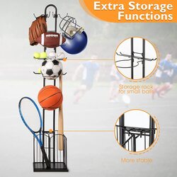 X MaxStrength Ball Storage Rack 4-Tier Sports Equipment Storage Organizer with Basket and Hooks, 4 Piece, Multicolour
