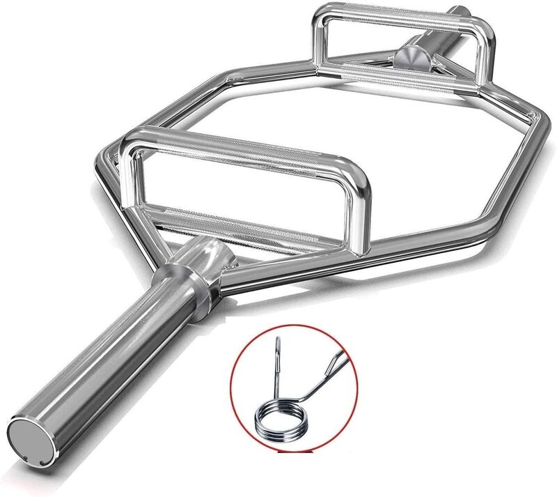 X MaxStrength Weight Lifting Deadlift Hexagonal Barbell Bar + Spring Collar, One Size, Chrome