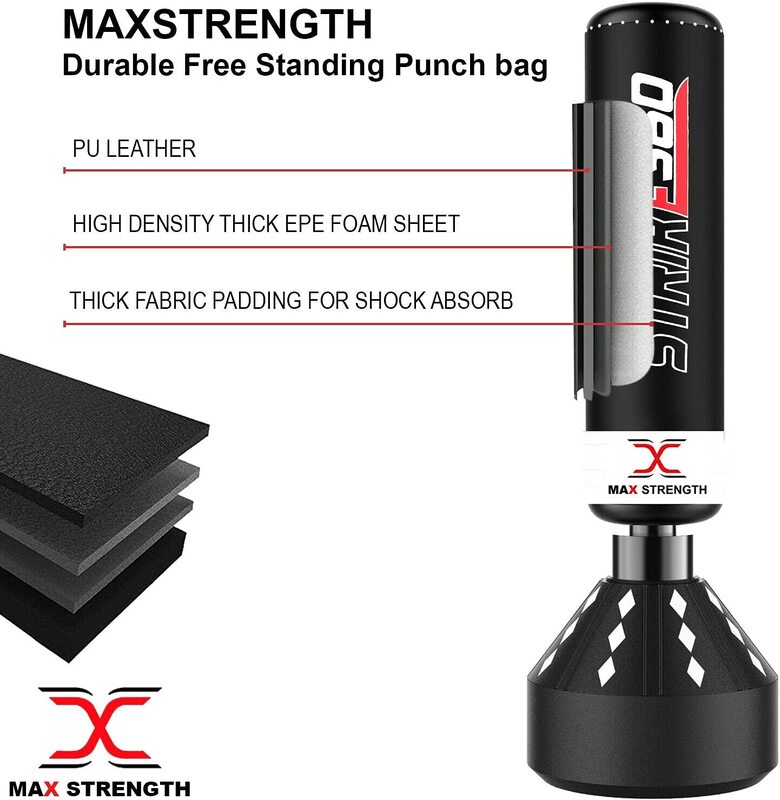 MaxStrength 6 Feet Free Standing Heavy Duty Punch Bag Sets, Bag Gloves, Focus Pad Sets, Head guard, Wrist Wrap, Black