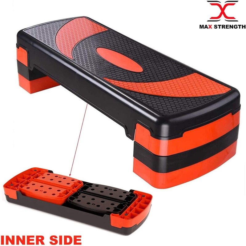 MaxStrength Aerobic Step Exercise Training Workout Stepper, Level 2, Black/Red