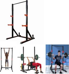 MaxStrength Squat Rack Bench Press Barbell Rack With Multifunctional Shelf, Adjustable Bracket, Black