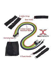 Maxstrength Resistance Bands with Handles, 11 Pieces, Multicolour