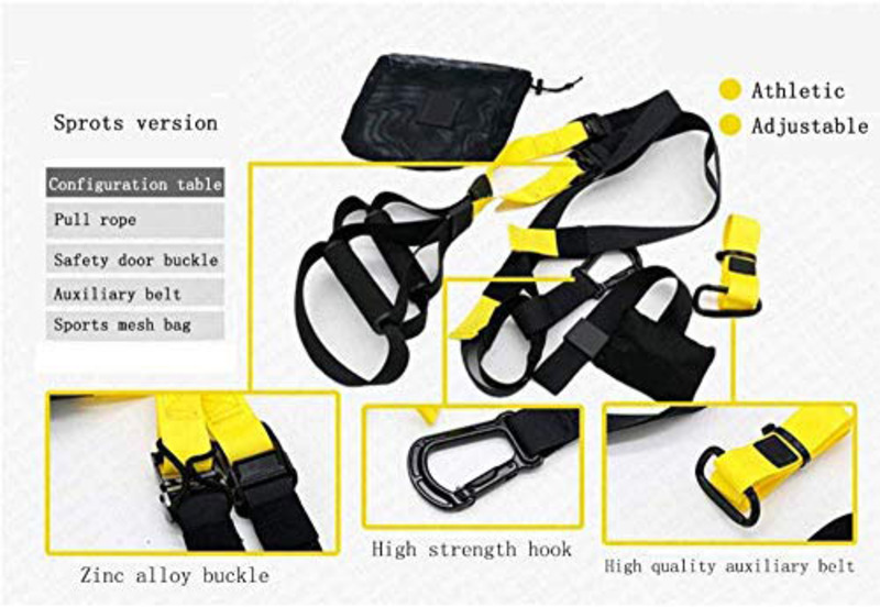 Maxstrength Suspension Exercise Gym Training Straps Set, 4 Pieces, Yellow/Black