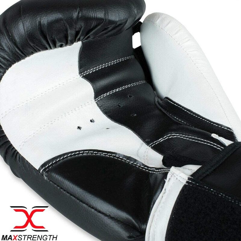 MaxStrength 14oz Boxing Training Gloves & Pads Set, Black/White