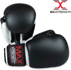 MaxStrength 14oz Boxing Training Gloves & Pads Set, Black/White