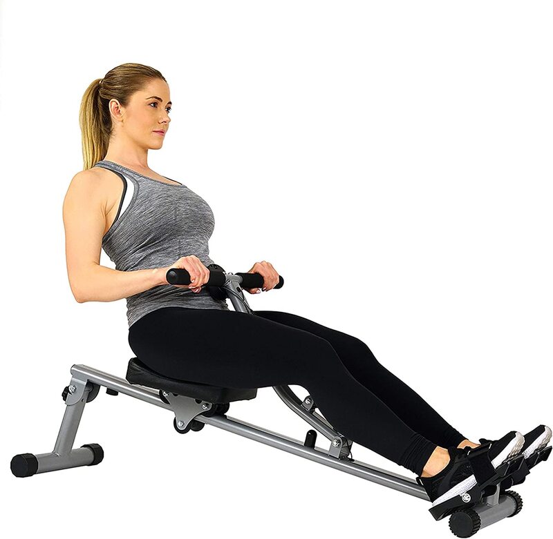 MaxStrength Rowing Machine with LCD Monitor & Adjustable Resistance, Silver
