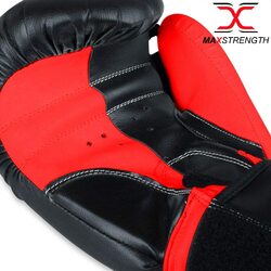 MaxStrength 6oz Boxing Gloves and Curved Focus Pads MMA Boxing Kick Training Hook & Jabs Pro Set, Red/Black