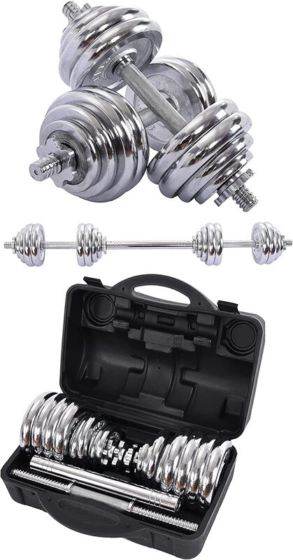 X MaxStrength 2-in-1 Dumbbell & Barbell Weights Set, 20KG, Silver