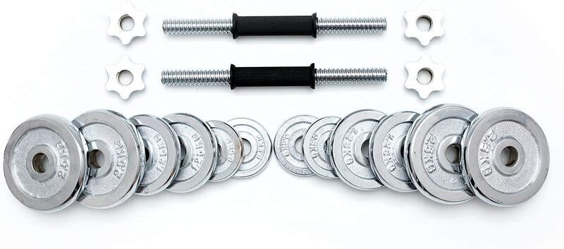 MaxStrength Cast Iron Adjustable Chrome Dumbbells Set with Carrier Box, 20KG, Silver