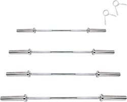 MaxStrength Straight Olympic 2-inch Chrome Bar Bell Bars with Spring Lock Collars, 7 Feet, Silver