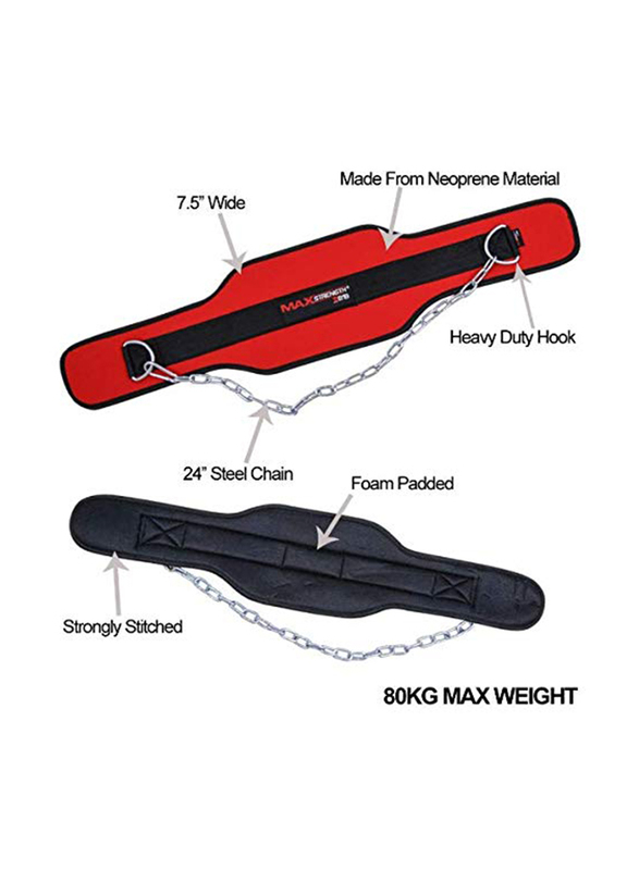 Maxstrength Adjustable Crossfit Sport Belt with Chain, 7.5 Inch, Red